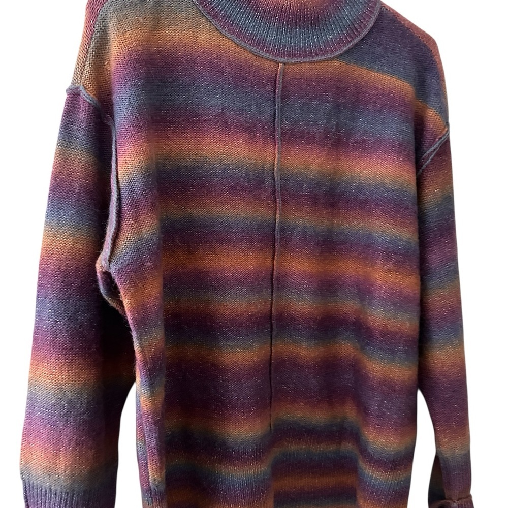 Beach Lunch Lounge Sweater Women’s XL 16/18 Purple Orange Stripes Mock Neck